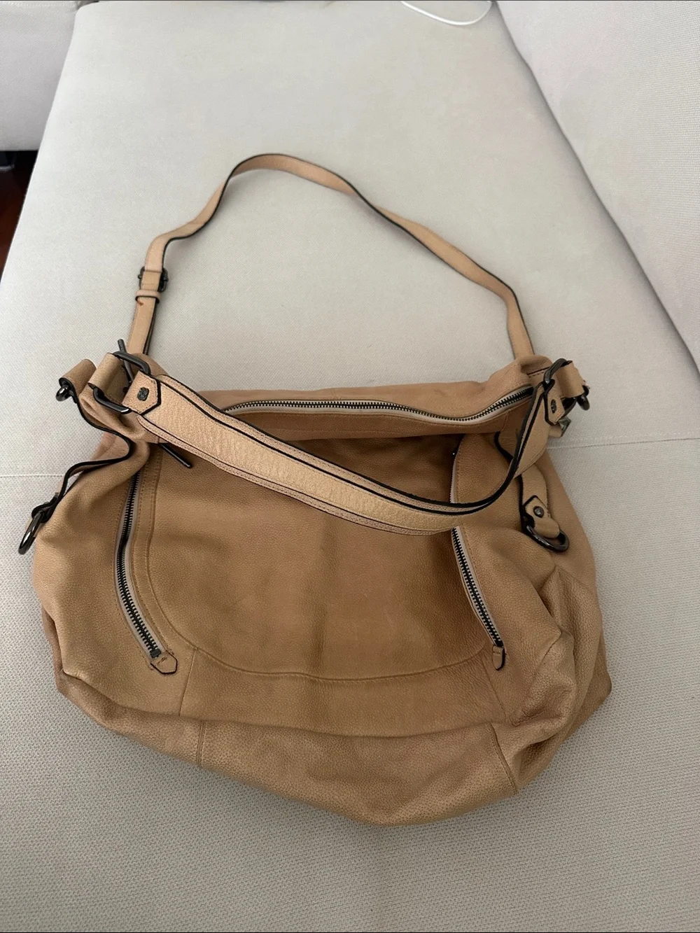 ELLIOTT LUCCA CAMEL TAN HOBO LEATHER BAG WITH SHOULDER STRAP AND CROSSBODY STRAP